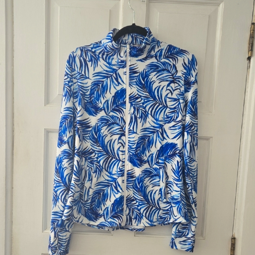 Tommy Bahama Blue and White Leaf Print Jacket